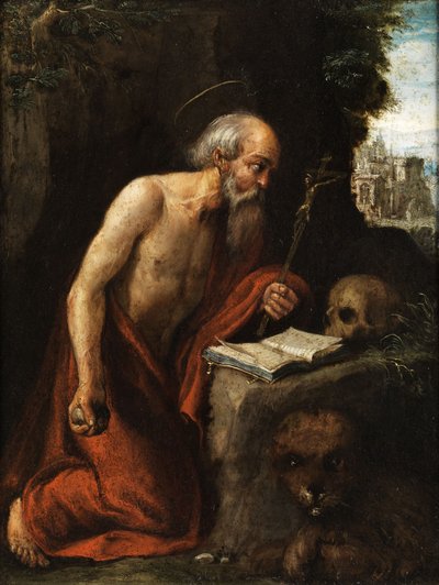 Saint Jérôme en prière de pénitence - Circle of Adam Elsheimer